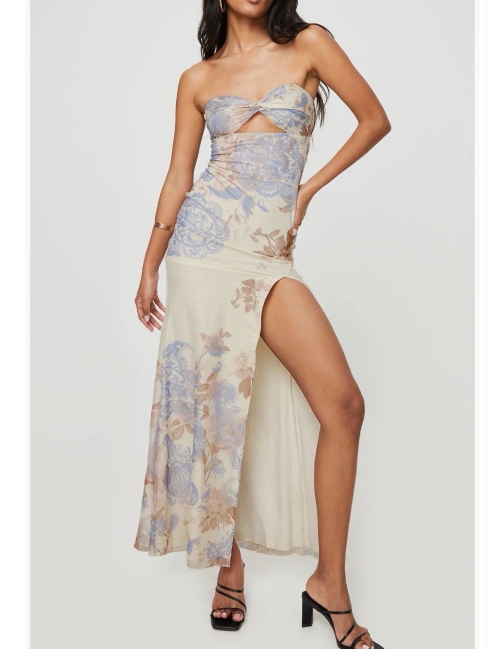Princess Polly Kyanne cut out Maxi Dress Blue & Dusty Rose Floral Print